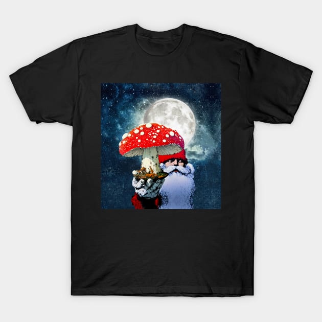 Amanita Muscaria the Red Mushroom with White Spots is Santa Claus's High Flying Reindeer on a Dark Background T-Shirt by Puff Sumo